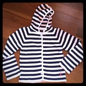 Navy & White Striped Hooded Izod Buttoned Sweater